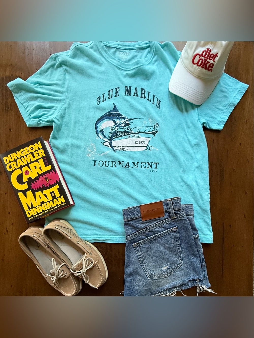 Fishing Boat Summer Adventure Outdoor 100% Cotton Graphic Marlin Tee Light Blue
